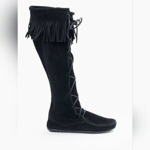 Minnitonka Lace-Up Black Knee-High Boots